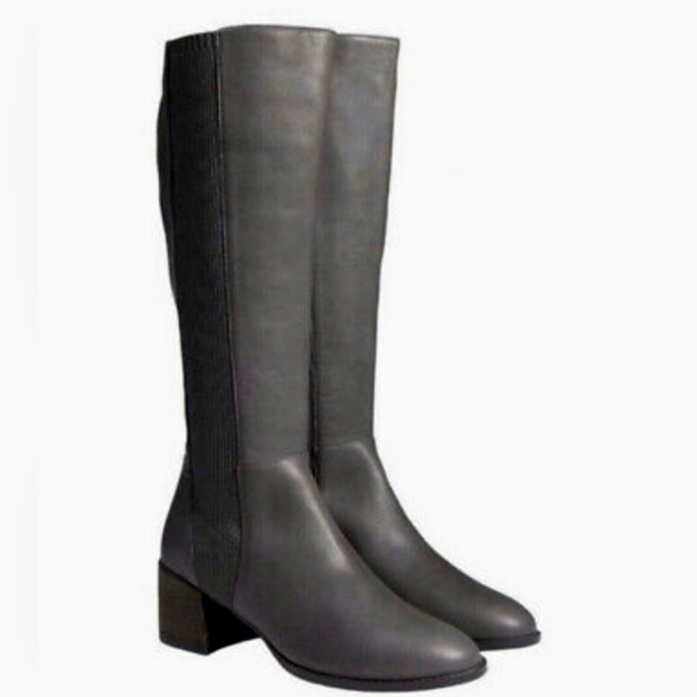 Eileen Fisher Graphite Grey Leather Destry Knee Boots, Size 5, NWOT